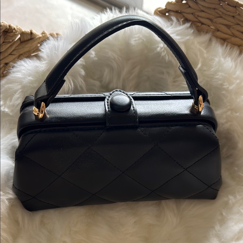 Black Mini Quilted Bag with Gold Hardware